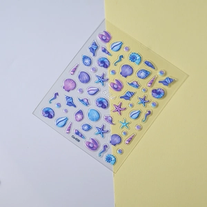 Detailed 3D embossed ocean shell and starfish nail art stickers with pearl finish