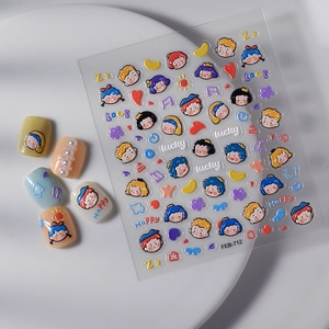 Detail of FEB-712 kids nail art stickers with cartoon characters and pearl accents