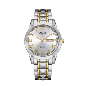 Men's two-tone gold and silver stainless steel quartz watch with Roman numerals