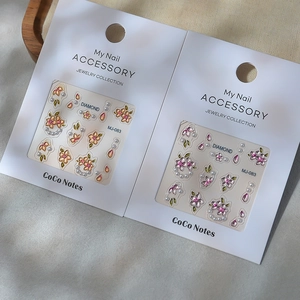 5D Embossed Nail Art Stickers Floral Cherry Blossom With Faux Artificial Pearl Rhinestone Elegant Vintage Chinese Style Waterproof