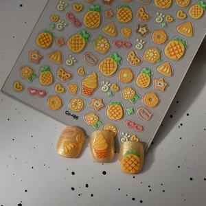3D jelly pineapple nail art stickers with 3D resin fruit and dessert designs for summer