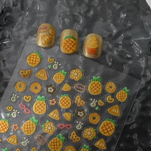 5D embossed pineapple nail art stickers with 3D fruit designs for manicures and DIY crafts