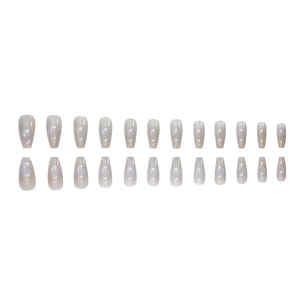 24pcs Long ballet nude gradient press-on nails with pearl luster finish on white background
