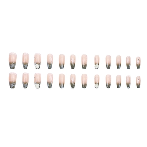 French style press-on nails with 3D camellia relief, marble texture, and coffin shape