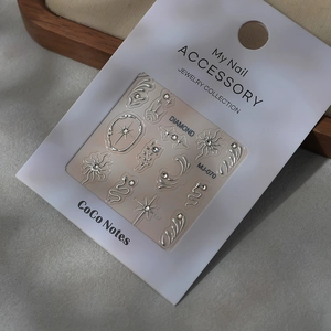 Adesivi per unghie 5D argento dettagliati con serpenti, soli e strass per nail art