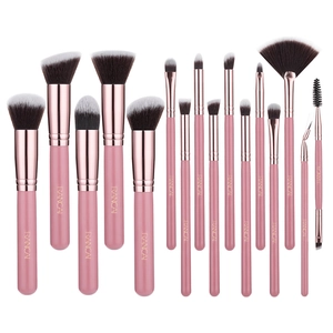 15-piece professional makeup brush set with pink handles and soft gradient synthetic bristles