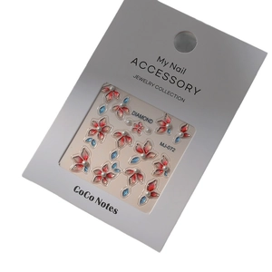 Adesivi per unghie 3D stile cinese con fiori sfumati, perle e cristalli blu MJ-072