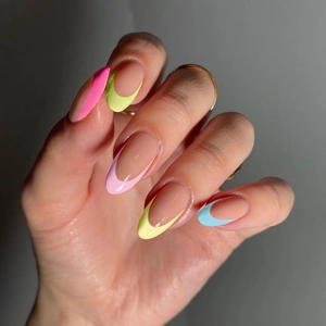 French Colorful Tip Press On Nails Almond Shape Removable Artificial False Nail Tips For Women DIY Manicure