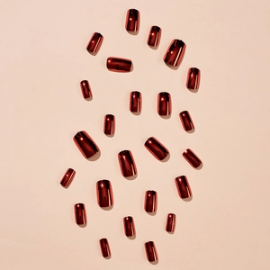 Glossy metallic red mirror press-on nails in medium-length square shape kit