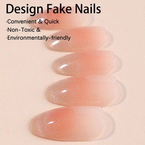 Pink gradient press-on nails with silver glitter in a natural almond shape for daily wear