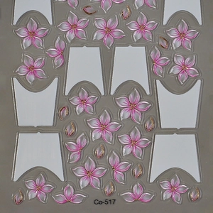 3D embossed French floral nail art stickers in translucent pink and gold finish Co-517