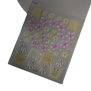 3D floral embossed nail art stickers with pink cherry blossoms and daisy designs Co-518