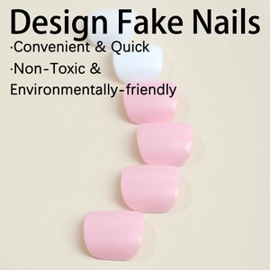 Faux ongles d'orteils carrés minimalistes roses et blancs disposés en vagues