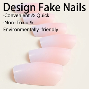 Long coffin gradient fake nails in lavender and pink with matte textured finish