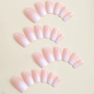 Pink and white ombre long coffin press-on nails with a high-gloss finish, 24 pieces