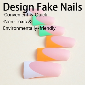 Colorful French duck-shaped press-on nails with matte finish in various vibrant colors