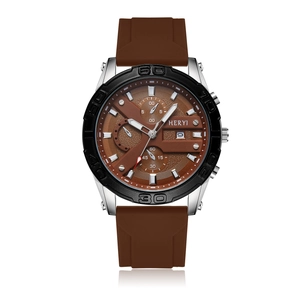 Men Mechanical Watch Silicone Strap Alloy Case Chronograph Date Display Sports Fashion Wristwatch