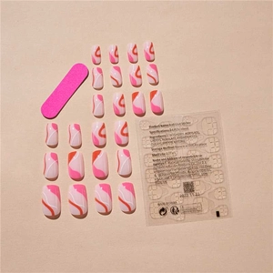 Pink and red abstract wavy pattern press-on nails set with application tools