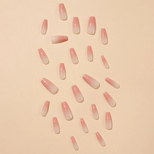 24 pieces of long coffin almond shaped nails with pink ombre glossy cat eye finish
