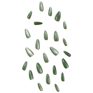 Green cat eye almond press-on nails set with shiny gloss finish and varied sizes