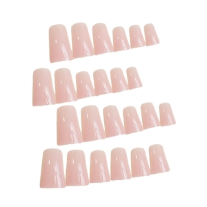 Glossy jelly pink press-on nails in duckbill shape 24 pieces set on white background