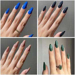 Solid Color Almond Press On Nails Glossy Artificial False Finger Nails With Adhesive Tabs And File DIY Manicure For Women