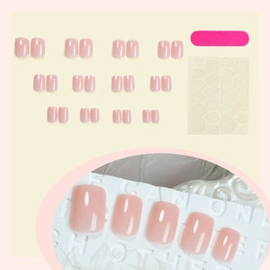 Short square light pink press-on nail kit with file and double-sided adhesive tabs