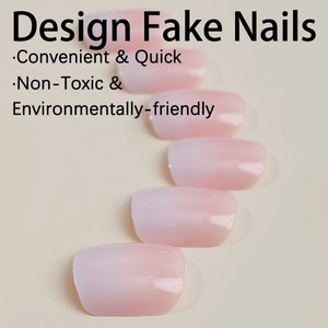 Pink ombre square-oval press-on nails set of 24 pieces for a natural look
