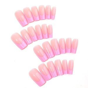 Classic pink French tip press-on nails set in square shape with glossy finish