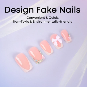 French long square press-on nails with white tips, 3D bows, and rhinestone accents