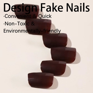 Glossy deep wine red press-on toenails with square shape on minimalist background