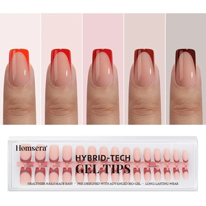 French Tip Press On Nails Full Cover Bio-Gel Nagelspitzen Langanhaltend Abnehmbar Verschiedene Farben Matt Und Glänzend Für Frauen