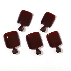 Glossy burgundy press-on toenails on a clean white background with five sizes included
