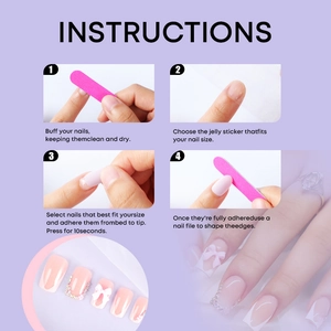 Step-by-step instructions for applying French style press-on nails with bow designs