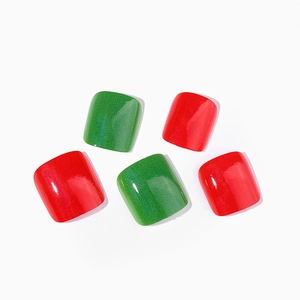Minimalist square toe nail tips with shiny red and green glitter finish