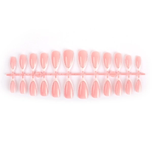 White French tip almond press-on nails with silver glitter detail and pink base
