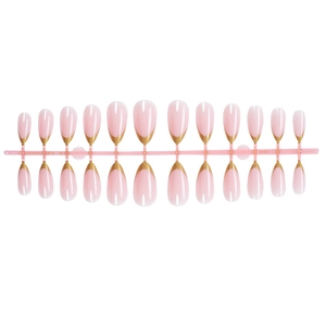 Elegant pink and gold french tip almond press-on nails set with 24 pieces for women
