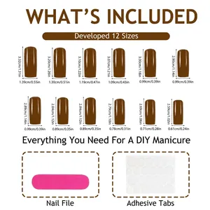 Press-on nail set sizing guide showing 12 sizes with heart and bow french designs