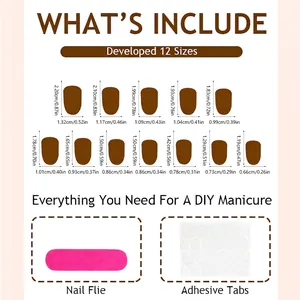 Tableau des tailles pour faux ongles marrons avec 12 tailles et kit de pose