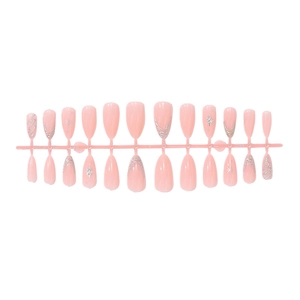 3D French almond press-on nails with silver stars and liquid lines on pink base