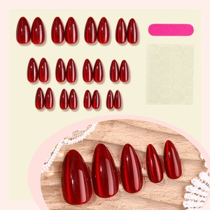 24pcs deep red cat eye almond press-on nails set with nail file and adhesive tabs