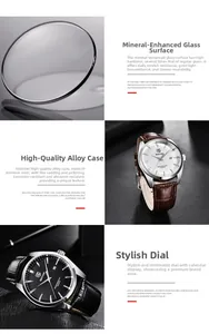 Détail macro de montre BENYAR avec verre minéral, boîtier en alliage et affichage de date