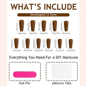French cat eye press-on nails size chart with dimensions, file, and adhesive tabs