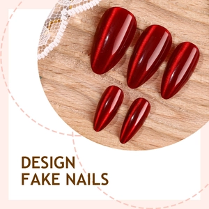 Deep red almond cat eye handmade press-on nails set with 3D light and shadow effect