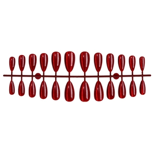 Deep pearlescent red cat-eye almond shaped press-on nails set with 24 high-gloss pieces