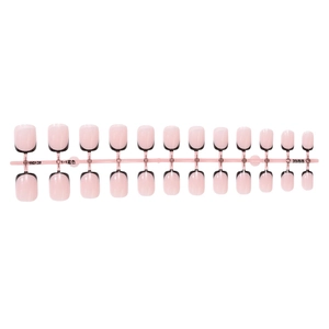 Short square French press-on nails with nude pink base and black tips, 24pcs set
