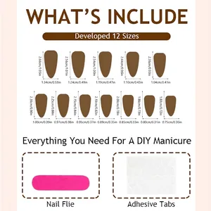 Size chart for French heart almond press-on nails with 12 different size specifications