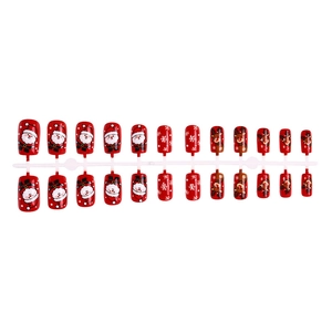 Christmas press-on nails set with Santa, snowflake, and reindeer patterns in red