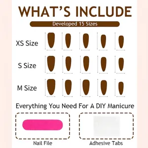 Almond shaped leopard print press-on nails with 3D texture and size guide chart