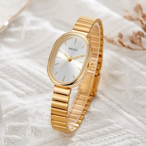 Women Quartz Watch Oval Dial Alloy Chain Strap Water Resistant Elegant Analog Dress Wristwatch For Ladies Minimalist